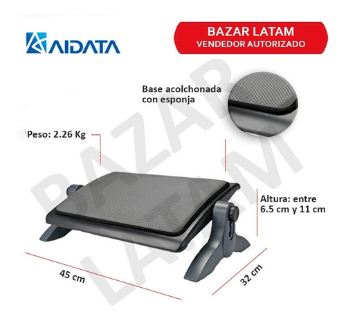 Imagen 5 de 8 de Reposa Apoya Pies Ergonomico Aidata Superficie Acolchada