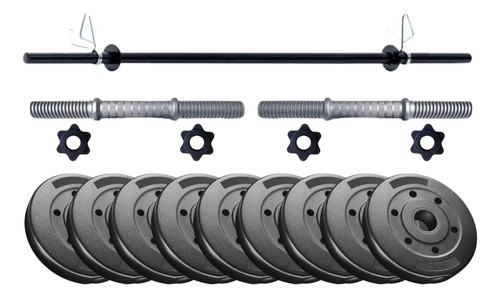 Barra + 2 Mancuernas Tope A Rosca + 24 Kg En Discos Kit Set