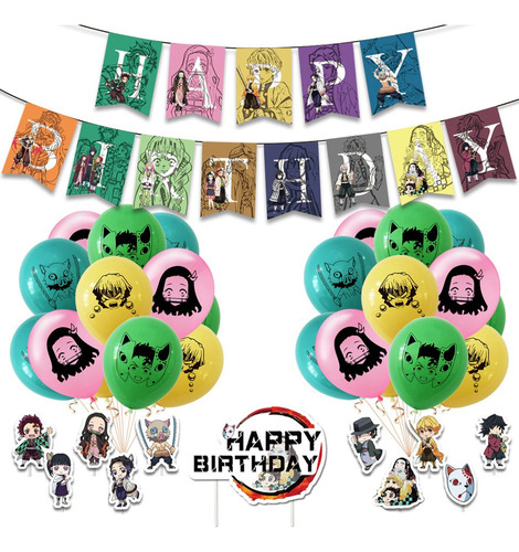 K Juego De 38 Globos Kimetsu No Yaiba Para Cumpleaños