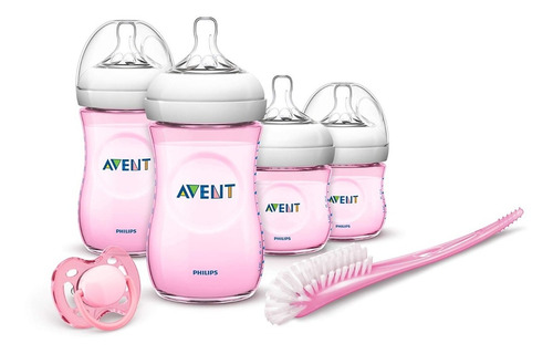 Set Kit Teteros Biberon Avent Natural Anti Cólicos Bebe Rosa