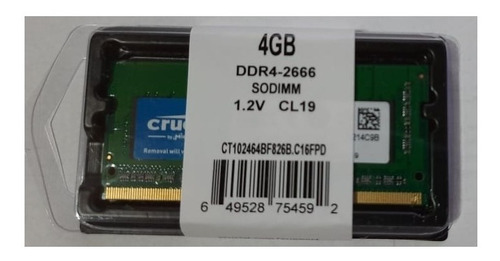 Imagem 3 de 6 de Memória Ram 4gb Crucial Micron 2667mhz Cl19 Ddr4 P/ Laptop