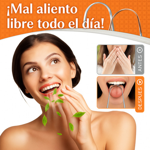 Raspador De Lengua De Acero Higiene Bucal Y Aliento Fresco Naranja