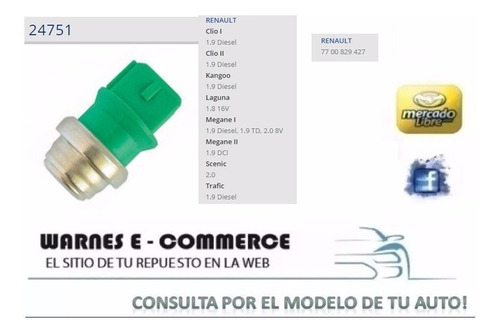 Bulbo Sensor Temperatura Renault Clio Megane Kangoo Verde