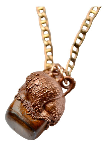 Imagen 1 de 5 de Collar Corazon Piedra Ojo De Tigre , Cadena De Bronce, Cod1