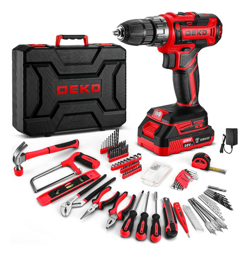 Red Drill Tool Kit Set: 20v Cordless Power Drill Tool Box...