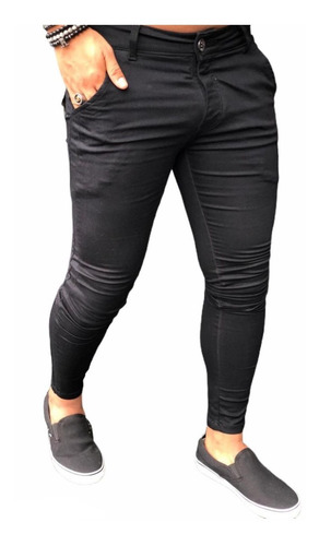 Imagem 3 de 6 de Calça Alfaiataria Sarja Social Skinny Masculina Com Elastano