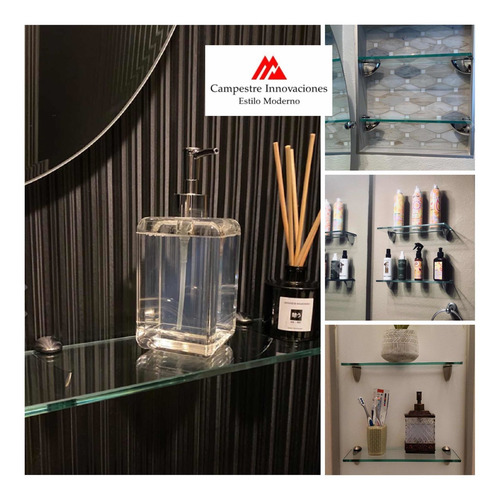 Set 2 Repisas De Cristal Rectangulares + Soportes - Calidad