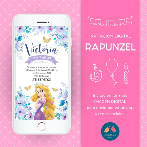 Invitación Digital Imagen Virtual - Princesa Rapunzel