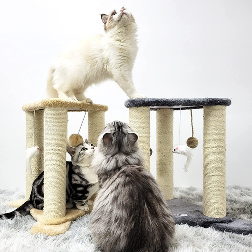 Heykitten TriPod Cat Scratching Posts With Perch, 3 Natural