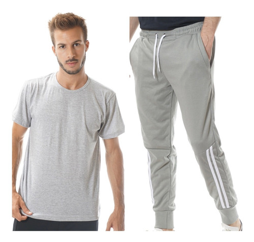 Kit Conjunto Remera Y Jogging Pantalón Sport C/ Puños Hombre