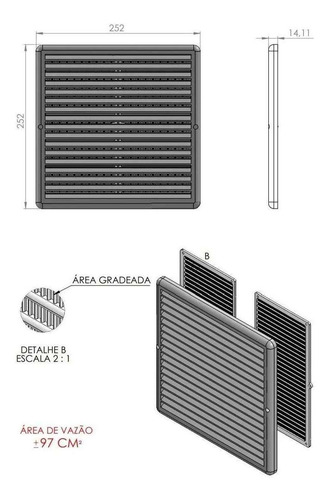 Imagem 6 de 7 de Grade De Ventilação Quadrada 25x25 Cm Com Tela Gq2525 4 Unid