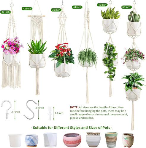 Colgadores De Macrame Para Plantas, Paquete De 6 Macetas ...