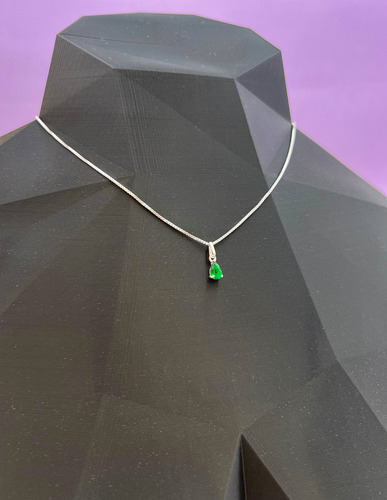 Colar Com Pingente Gota Verde Esmeralda 45cm Em Prata 925 Cor Cinza