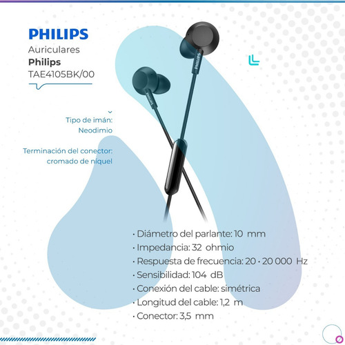 Imagen 2 de 10 de Auriculares Philips Tae4105bk/00 Con Microfono In-ear Negros