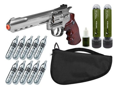 Revólver Co2 Cromado W702s 4.5mm 6 Tiros + Capa + Balas Aço
