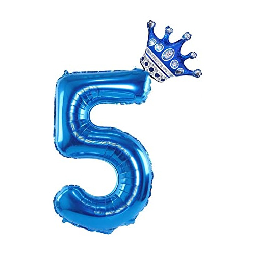 40 Pulgadas Blue Crown Number 5balloons ,giant Large Blue Ba