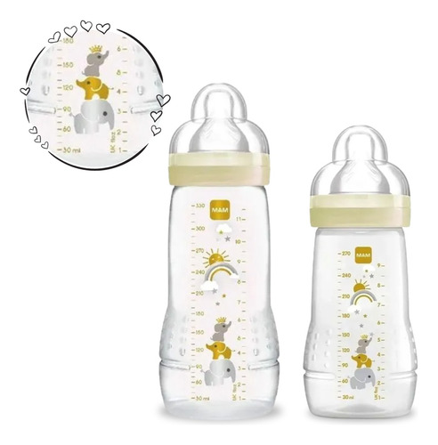 2 Mamadeiras De Bebê 270ml 330ml Easy Active Bege - Mam Animais