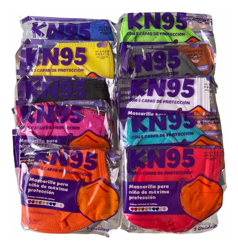 Mascarillas Kn95 Niño Pack 10 Unidades Colores