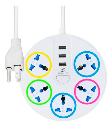 Multicontacto Circular Multiusos 5 Conexiones 3 Puertos Usb Color Blanco