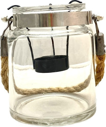 Vaso Tubo Vidro Grosso Corda Suporte Vela 10x12cm Decoração