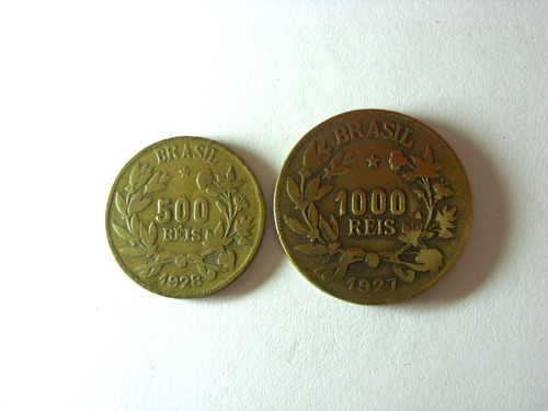 Serie 02 Moedas 500 E 1000 Reis De 1927 Símbolo Da Fortuna !