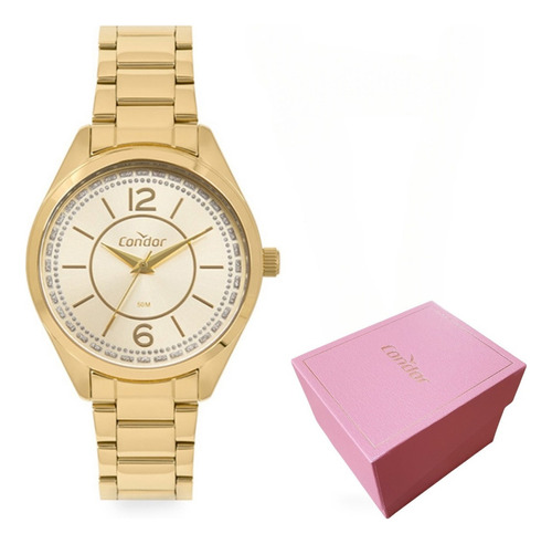 Relógio De Pulso Condor Relógio Feminino Copc21jld/k4x Com Corpo Dourado,  Cristal Mineral, Para Feminino, Com Correia De Aço Inoxidável Cor Dourado, Bisel Cor Dourado E Pulseira