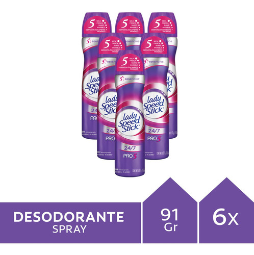 Pack 6 Desodorante En Spray Lady Speed Stick Pro 5 En 1 91g