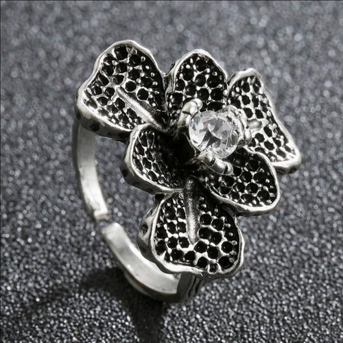 Anillo De Flor Con Piedra Unitalla Ajustable Unisex Fantasía