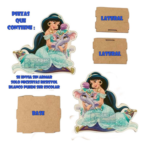 Dulcero Centro De Mesa Princesa Jazmín Aladdín 12 Pza 2caras