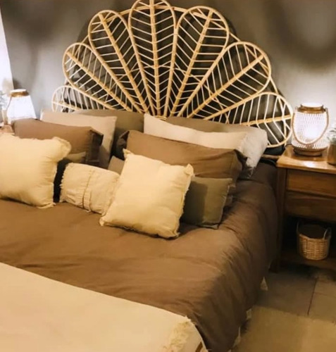 Respaldo De Cama Fibras Naturales Mimbre Flor Marrón Claro