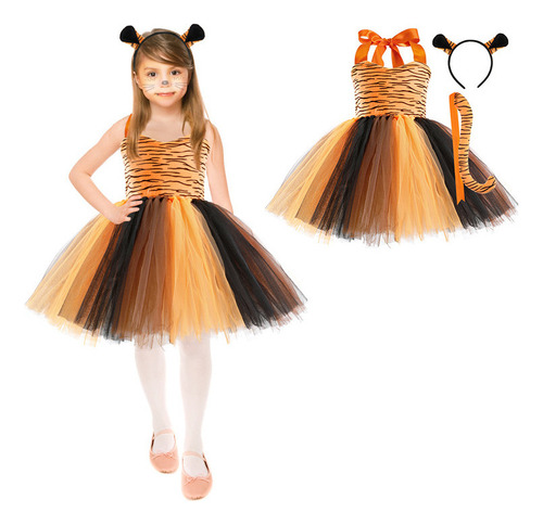 Animal World - Vestido For Niños Con Diseño De Vaca Y Tigre