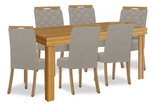 Juego De Comedor Mesa Madera Maciza Y 6 Sillas  Tapizadas