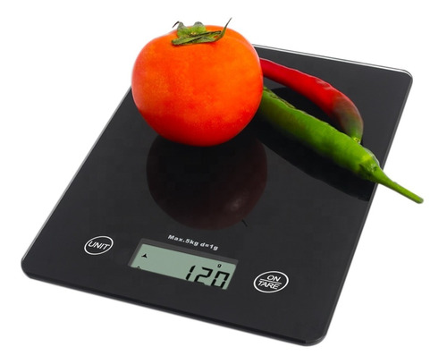 Imagen 1 de 7 de Balanza Alimentos Cocina Digital 1gr A 5kg Vidrio Blanco/neg Capacidad máxima 5 kg Color Negro