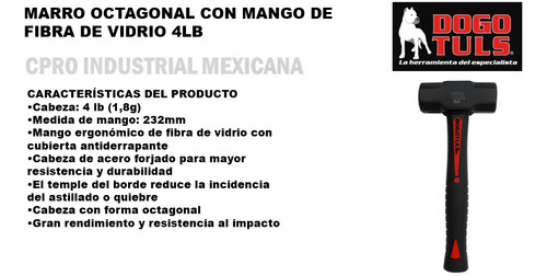 Marro Octagonal Con Mango De Fibra De Vidrio 4lb