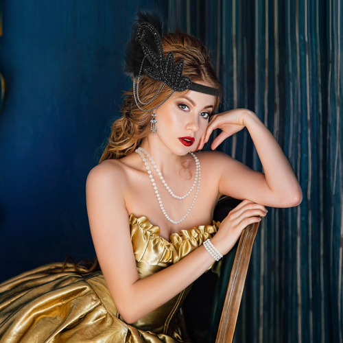 Diadema Gatsby De Los Años 20 Para Mujer, 6 Juego De Accesorios De Disfraz De 1920s Flapper Gatsby, Accesorios Para Disfraces De Fiesta Rugientes Con