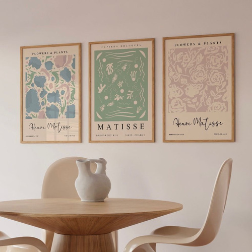 Set 3 Cuadros Con Vidrio - Matisse Flowers Pastel 40x60 