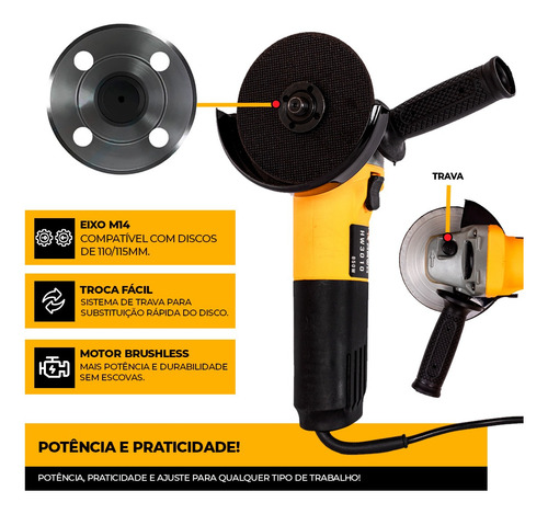 Lixadeira Esmerilhadeira Elétrica Angular 850w Com Disco