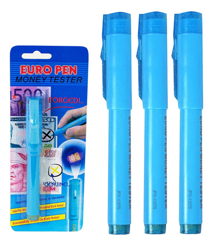 Caneta Detectora De Dinheiro Falso Euro Pen Money Tester  Com Luz Uv Kit X 3 Unidades - Branco