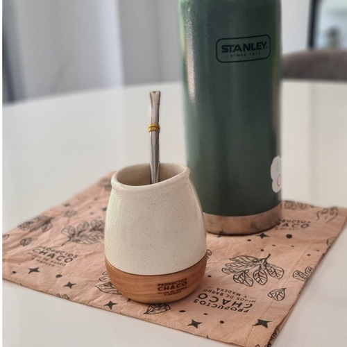 Mate Productos Chaco Porteñito De Cerámica Y Base De Madera Color Granito