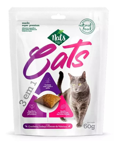 Snacks Biscoito Para Gatos Super Premium 3 Em 1 60g Nats