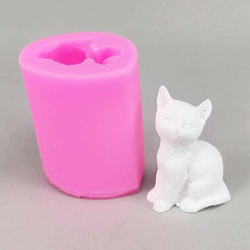 Molde Silicón Gato Sentado Jabon Velas Pasta Flexible Color Rosa