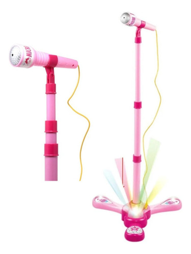 Micrófono Karaoke Infantil Con Mp3 Luces Y Pedestal Color Rosa