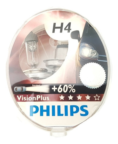 Bombillo H4 Philips Originales 60%+luz Vision Plus Blister 2
