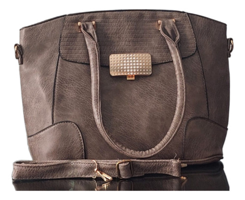 Bolso Casual Polipiel Chocolate Con Asas Cortas Y Larga