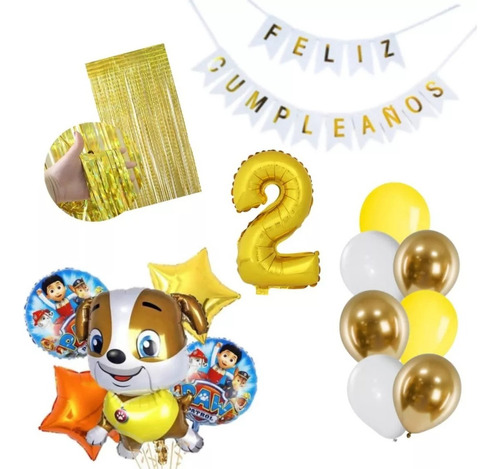 Kit Globos Decoracion Patrulla Canina Rubble Dorado