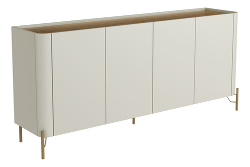 Balcão Buffet 180cm Porta Lisa 100% Mdf Com Pés Em Metal Cor Louro E Luna Com Dourado