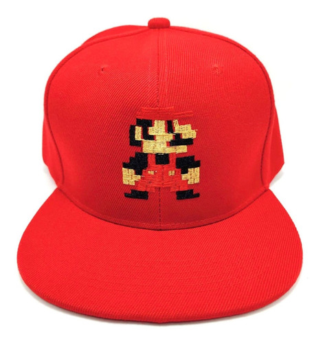 Gorra Plana Mario Bros Adulto Rojo Pixel Retro Moda Gamer