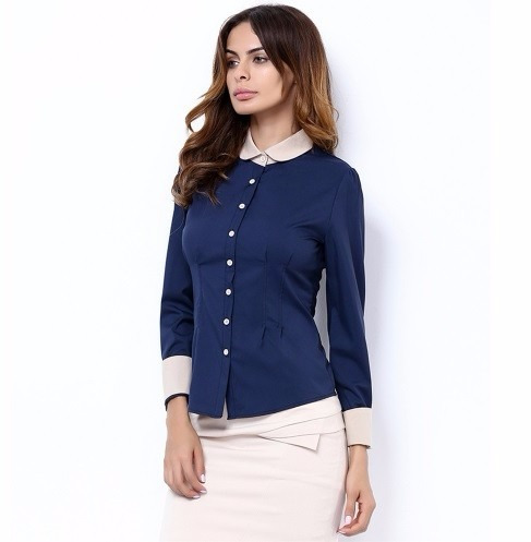 Linda Blusa Azul Para Oficina, Manga Larga