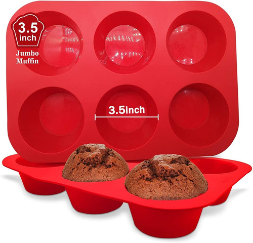 Walfos Silicone Texas Muffin Pan Set- 6 Cup Jumbo Silicone C