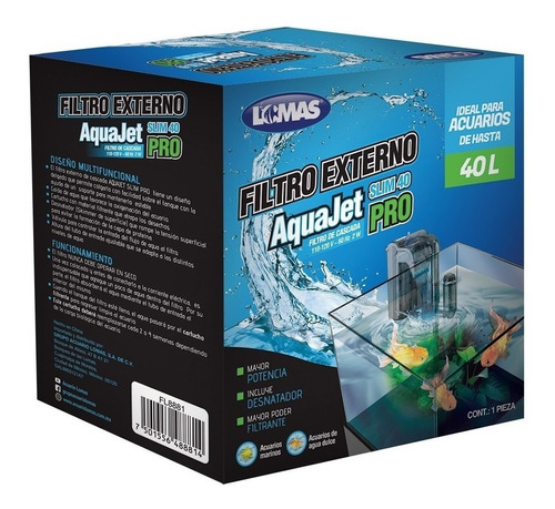 Filtro Externo De Cascada Aquajet Slim Pro 40 Litros Pecera 110V